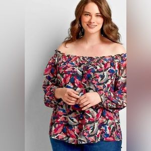 NEW: Lane Bryant Long Sleeve Chiffon Printed Blouse in Size 14/16